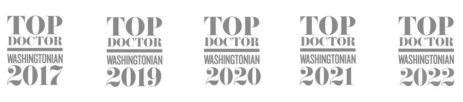 Doctor awards badges - Top doctor Washingtonian 2017, 2019, 2020, 2021, and 2022